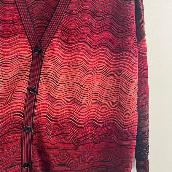 Missoni Wavy Knit Cardigan Sweater Red NWT M Textured Luxury Quality V Neck - Picture 2 of 8